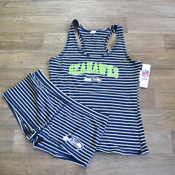 NWT NFL Seattle Seahawks Women's Striped Pajamas Set Tank and Shorts Size Medium - Picture 2 of 7